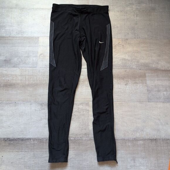 Nike Dri Fit black running Leggings SIZE M Zipper ankle lightweight stretchy - Picture 1 of 8
